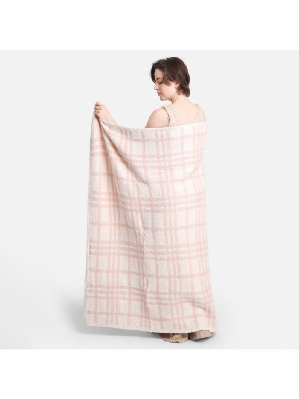 COMFYLUXE Pink White Plaid Cozy Super Soft Plush Reversible Throw Blanket 50x60 - Picture 3 of 5